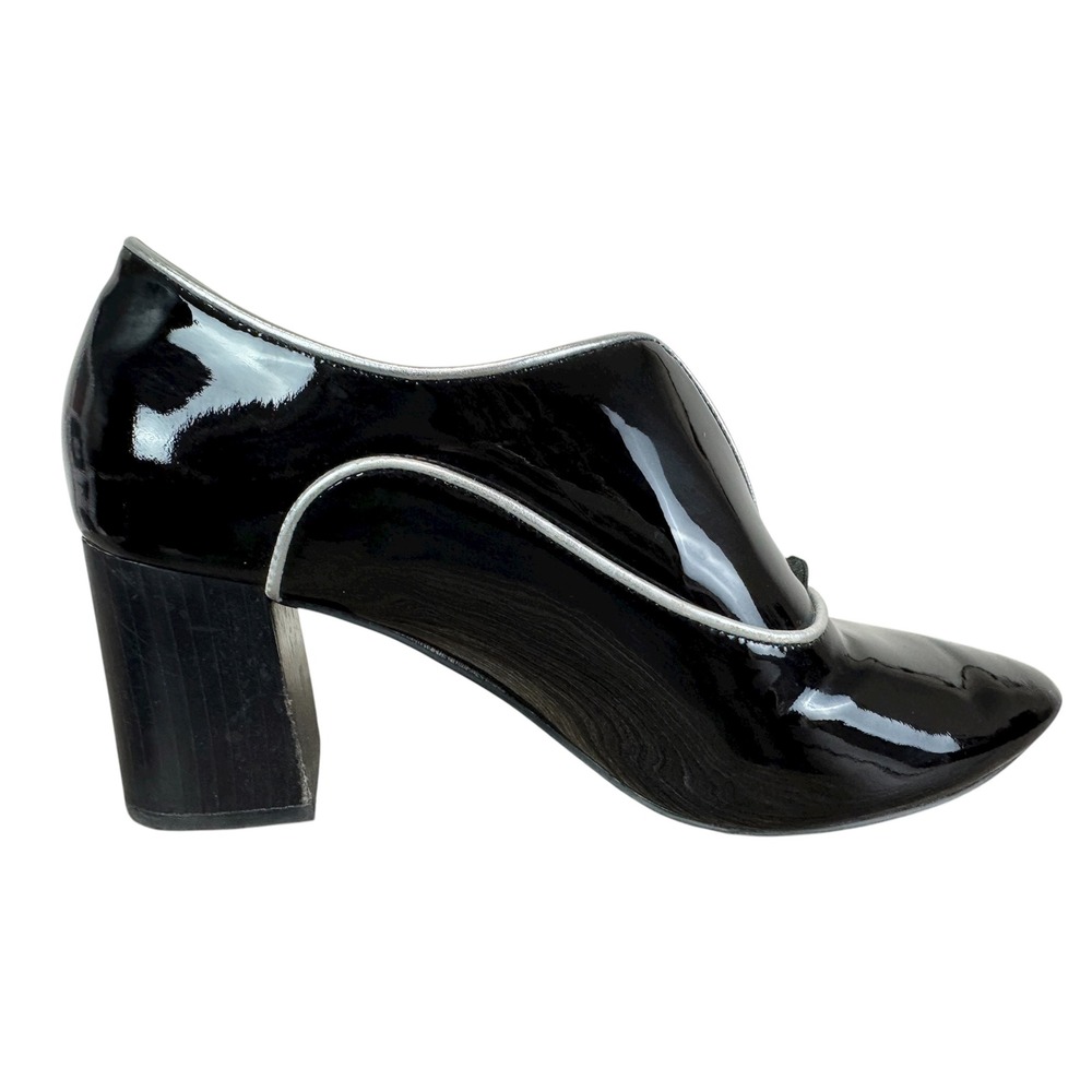 Johnston & Murphy Black‎ Patent Leather Silver Trim Block Heel Booties Size 7